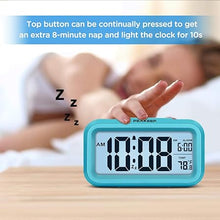 Load image into Gallery viewer, Peakeep Night Light Digital Alarm Clock Battery Operated with Indoor Temperature, Desk Small Clock (Blue)
