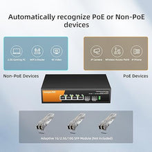 Load image into Gallery viewer, 6 Port 2.5G PoE Switch Unmanaged, 4 x 2.5G Base-T PoE Ports @72W, 2 x 10G SFP, IEEE802.3af/at, Metal Housing Fanless Desktop or Wall Mount