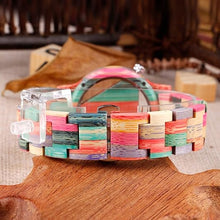 Load image into Gallery viewer, Tiong Colorful Wooden Watch Mens Skeleton Dial Full Wood Quartz Watches Wood Strap Watch for Men