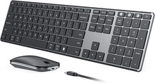 Load image into Gallery viewer, Wireless Bluetooth Keyboard and Mouse Combo (USB + Dual BT), seenda Multi-Device Rechargeable Slim Keyboard and Mouse, Compatible for Win 7/8/10, MacBook Pro/Air, iPad, Tablet - Black Gray