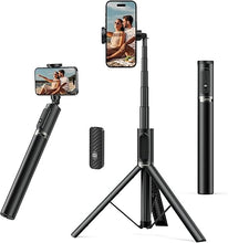 Load image into Gallery viewer, ATUMTEK 55" Selfie Stick Tripod, All-in-one Extendable Aluminum Phone Tripod with Rechargeable Bluetooth Remote, Travel Tripod 360° Rotatable for iPhone 15 Pro Max/15/14/13 Samsung Smartphones, Black