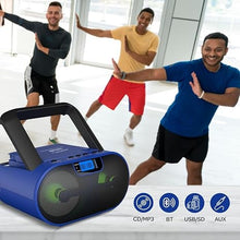 Load image into Gallery viewer, Riptunes Portable CD Player Boombox AM FM Radio, Bluetooth, USB, Aux-Input, MP3 CD Stereo Sound with Bass Boost, Party Lights, Headphone Jack, Backlit LCD Display, with Remote, Blue