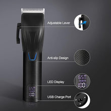 Load image into Gallery viewer, Professional Hair Clippers Trimmer Kit,Cordless Hair Clippers for Men,Barber Fading Clipper and Zero Gap T-Blade Trimmer Set with LED Display for Mens Gifts (Black)