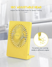 Load image into Gallery viewer, Zuvas Desk Fan Battery Operated Fan Rechargeable 180°Tilt Folding Personal Fan Ultra Quiet Small Portable Fan 3 Speed Adjustable Strong Wind USB Fan For Office Bedroom Home Desktop Camping (Yellow)