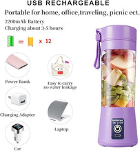 Load image into Gallery viewer, Portable Blender Cup,Electric USB Juicer Blender,Mini Blender Portable Blender For Shakes and Smoothies, juice,380ml, Six Blades Great for Mixing,light purple
