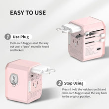 Load image into Gallery viewer, EPICKA Universal Travel Adapter, International Power Plug Adapter with 3 USB-C and 2 USB-A Ports, All-in-One Worldwide Wall Charger for USA EU UK AUS (TA-105C, Pink)