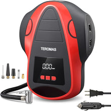 Load image into Gallery viewer, TEROMAS Tire Inflator Portable Air Compressor, Air Pump DC/AC for Car Tires 12V DC and Other Inflatables at Home 110V AC, Digital Electric Tire Pump with Pressure Gauge(Red)