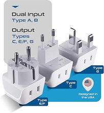 Load image into Gallery viewer, Ceptics Complete European Travel Adapter Set - 2 In 1 Usa to Europe, Germany, England, Spain, Italy, Iceland, France, (Type G, E/F, Type C) - 3 Pack, Safe Grounded Perfect for Cell Phones, Laptops