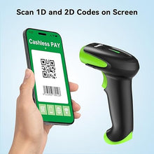 Load image into Gallery viewer, Alacrity 2D 1D Wireless Barcode Scanner with Stand, 3-in-1 Connectivity Bluetooth 2.4G Wireless USB Wired, Barcode Reader with Hands-Free Mode and Vibration Alert, Black