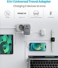 Load image into Gallery viewer, Universal Travel Adapter, VINTAR 75W GaN International Power Adapter with 3 USB C PD and 2 USB A QC, All in One Travel Essentials for UK/EU/USA/AUS, Travel Adapter Worldwide for Laptops Phones, Grey