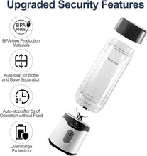 Load image into Gallery viewer, COKUNST 18oz Portable Blender with 6 Blades for Protein & Shakes, USB Rechargeable Juices Mixer, Small Blender with Extra Handle Lid for Travel Sports Outgoing-Black