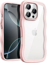 Load image into Gallery viewer, JETech Wavy Case for iPhone 16 Pro Max 6.9-Inch, Cute Wave Frame Curly Shape Shockproof Phone Cover for Women and Girls, Clear Hard PC Back (Pink)