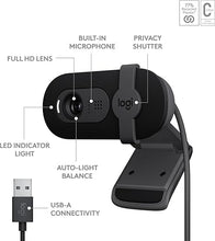 Load image into Gallery viewer, Logitech Brio 101 Full HD 1080p Webcam Made for Meetings and Works for Streaming — Auto-Light Balance, Built-in Mic, Privacy Shutter, USB-A, for Microsoft Teams, Google Meet, Zoom, and More - Black