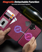Load image into Gallery viewer, OCASE for iPhone 16 Case Detachable Wallet Case with Card Holder, 2 in 1 Pu Leather Flip Folio with RFID Blocking Stand Wrist Strap Shockproof Phone Cover 6.1 Inch 2024, Burgundy