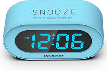 Load image into Gallery viewer, REACHER Kids Blue Alarm Clock with Snooze, Simple to Operate, 0-100% Dimmer, Adjustable Volume, Outlet Powered, Small LED Boys Clock for Bedrooms