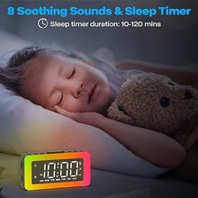 Load image into Gallery viewer, Kids Alarm Clock for Bedroom, Mirrored Digital Clock with 8 RGB Night Lights, 0%-100% Dimmable, Sleep Aid, 8 Sleep Sounds, Dual Alarms, Snooze, USB Charger, Ideal Gifts for Teenage Boys Girls