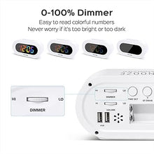 Load image into Gallery viewer, REACHER Kids Alarm Clock with USB Charger, Dimmable Rainbow LED Digital Display, Simple Basic Operation, Adjustable Volume, Small Plug in Clock for Bedroom, Bedside, Girls, Boys, Adults