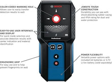 Load image into Gallery viewer, BOSCH GMS120-27 Wall Scanner and Stud Finder, Detects Wood, Metal, and Live Wires Behind Your Wall - Includes 2 AA Batteries and Pouch