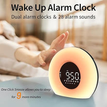Load image into Gallery viewer, Wake Up Light Sunrise Alarm Clock with Sunrise Sunset Simulation 23 Nature Sleep Sounds 13 Colors Night Light Dual Alarms Snooze Function Sleep Aid for Heavy Sleepers Kids Adults (Black)