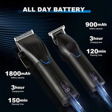 Load image into Gallery viewer, Professional Hair Clippers for Men Electric Beard Trimmer Cordless Barber Clippers for Hair Cutting with T-Blade Edgers Rechargeable Hair Clipper and Trimmer Kit with LED Mens Christmas Gifts (Black)