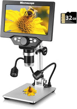 Load image into Gallery viewer, Koolertron 7 inch LCD Digital Microscope with 32G TF Card,12MP 1200X Magnification 1080P USB Microscope Camera,PC View,Rechargeable Battery,Fill Lights Microscope for Coin/Plant/Rock/Circuit Board