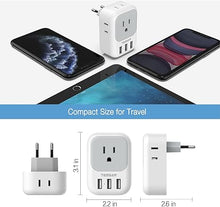 Load image into Gallery viewer, TESSAN 3 Pack European Travel Plug Adapter, US to Europe Power Adapter with 4 AC Outlets and 3 USB, Type C Charger Adaptor Converter for USA to EU Italy France Spain Iceland Greece Germany Paris