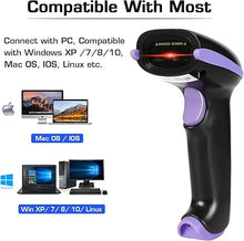 Load image into Gallery viewer, WoneNice Barcode Scanner Wireless 2-in-1 (2.4Ghz Wireless+USB 2.0 Wired) Handheld Bar Code Scanner Reader (Purple)