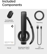 Load image into Gallery viewer, Spigen MagSafe Selfie Stick Tripod Stand (MagFit) with Bluetooth Remote Control Shutter 24" Extendable Compatible with MagSafe iPhone 16 15 14 13 12 Pro Max Mini & Android Phones - Black