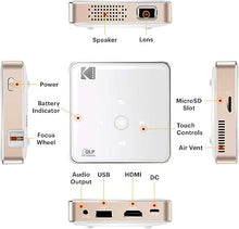 Load image into Gallery viewer, KODAK Ultra Mini Portable Projector | HD LED DLP Rechargeable Pico Projector - 100” Display - Includes Soft Case