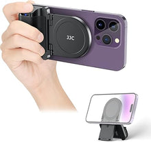 Load image into Gallery viewer, JJC Magnetic Phone Camera Grip Handle with Wireless Shutter Remote, Magsafe Camera Handle Bluetooth Bracket for iPhone Android Smartphone with 1/4” Tripod Screw for Video Photo Shooting (Black)