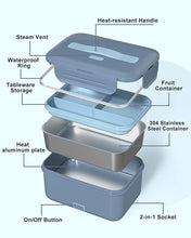 Load image into Gallery viewer, Monteka Electric Lunch Box Food Heater, Upgrade 100W High Power Portable Food Warmer, Heated Lunch Box for Adults Car/Home with 1.8L Removable Stainless Steel Container, 12V/24V/110V/220V, Blue