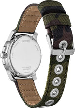Load image into Gallery viewer, Citizen Men's Eco-Drive Weekender Garrison Field Watch in Stainless Steel with Camo Nylon strap, Black Dial (Model: BM8188-01E)