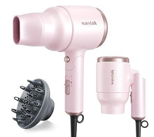 Load image into Gallery viewer, Wavytalk Blow Dryer with Diffuser, Mini Hair Dryer with Folding Handle, 1600W Quiet Lightweight Hairdryer with Diffuser Compact Design, Pinky White