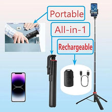 Load image into Gallery viewer, 66" Tripod for iPhone & Camera, Portable Phone Tripod with Rechargeable Remote Control and Rotate Phone Holder, Selfie Stick for iPhone/Gopro and Cameras(Red 66 inch)