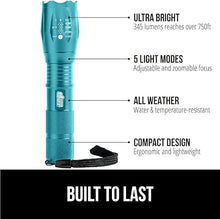 Load image into Gallery viewer, Gorilla Grip Powerful LED 750 FT Water Resistant 5 Adjustable Mode Tactical Flashlight, High Lumens Ultra Bright Zoom Flashlights, Stocking Stuffer Gift, Small Camping Car Mini Flash Light Turquoise