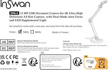 Load image into Gallery viewer, INS-2 4K USB 13MP Document Camera with Auto Focus, LED Light, Mic, A3-Size Capture, Compatible with MacOS, Windows, Chromebook for Remote Teaching, Web Conferencing, IWBs, Live Demo
