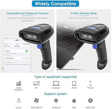 Load image into Gallery viewer, NETUM Bluetooth Barcode Scanner, Compatible with 2.4G Wireless & Bluetooth Function & Wired Connection, Connect Smart Phone, Tablet, PC, CCD Bar Code Reader Work with Windows, Mac,Android (NT-1228BC)