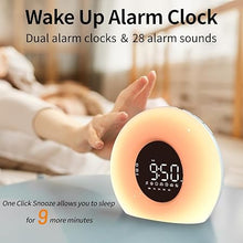 Load image into Gallery viewer, Wake Up Light Sunrise Alarm Clock with Sunrise Sunset Simulation 23 Nature Sleep Sounds 13 Colors Night Light Dual Alarms Snooze Function Sleep Aid for Heavy Sleepers Kids Adults (White)