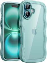 Load image into Gallery viewer, JETech Wavy Case for iPhone 16 6.1-Inch, Cute Wave Frame Curly Shape Shockproof Phone Cover for Women and Girls, Clear Hard PC Back (Teal)