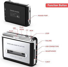 Load image into Gallery viewer, Cassette Player - Compact Tape Player Portable Recorder with Earphone-Convert Audio Music Cassette to MP3 Digital, Compatible with Laptop/PC/MAC- for Entertainment, Travel, Light Sports(Silver)