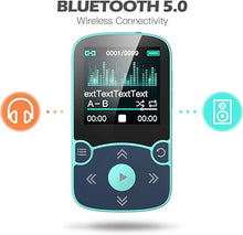 Load image into Gallery viewer, 32GB MP3 Player with Clip, AGPTEK Bluetooth 5.0 Lossless Sound with FM Radio, Voice Recorder for Sport Running, Supports up to 128GB TF Card, Blue
