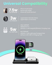 Load image into Gallery viewer, Wireless Charger iPhone Charging Station: 3 in 1 Charger Stand Multiple Devices for Apple - iPhone 16 15 14 Pro Max 13 12 11 - Watch 10 9 8 7 6 5 4 3 2 SE and Ultra Series - Airpods 4 3 2 Pro