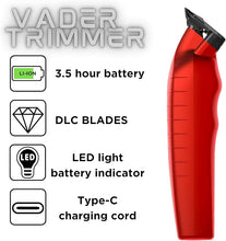 Load image into Gallery viewer, Supreme Trimmer Vader Trimmer ST3778 | Barber Liner Mens Beard Trimmer (210 Min Run Time) DLC T Blade Cordless Hair Clippers | Red