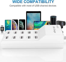 Load image into Gallery viewer, USB Charging Stations 50w10A 10 Ports Multiple Charging Block/Power USB Strip for iPhone Android Smartphone Tablet Smart Watch AirPods Samsung and Multiple Charger Plug…