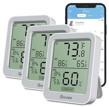 Load image into Gallery viewer, Govee Indoor Hygrometer Thermometer 3 Pack, Bluetooth Humidity Temperature Gauge with Large LCD Display, Notification Alert with Max Min Records, 2 Years Data Storage Export, Grey