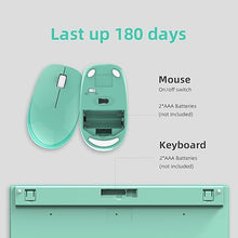 Load image into Gallery viewer, Wireless Keyboard and Mouse Combo, 2.4G USB Ergonomic Quiet Keyboard with Tilt Legs Design, Full-Sized Green Cute Silent Keyboard Mouse for Windows, Mac OS, Computer, Laptop, PC - Green White