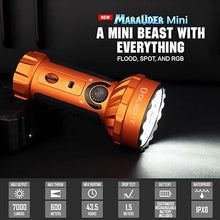Load image into Gallery viewer, OLIGHT Marauder Mini 7,000 Lumens Bright Flashlight with 600 Meters Beam Distance, Powerful RGB Flashights, Rechargeable MCC3 Magnetic Charging for Outdoor, Hunting, Searching (Orange)