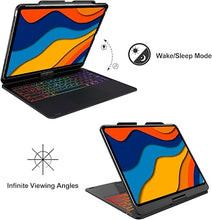 Load image into Gallery viewer, Swivel Wireless Keyboard Case for iPad Pro 12.9 (6th/5th/4th/3rd Gen), Rainbow Backlits & Multi-Touch Trackpad, Magic 360° Rotatable Protective Keyboard Cover with Pencil Holder, Thin & Light-Black