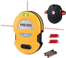 Load image into Gallery viewer, PREXISO Multi Surface Laser Level LED Light Vial, 30Ft Horizontal & Vertical Line Laser with Wall Mount Base, 2 Pins, 10 Sticker, 2 AA Batteries for Hanging Frames & Picture, Construction Wall Writing