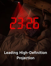 Load image into Gallery viewer, GOLOZA Projection Alarm Clock, Digital Clock with Modern Curved Design 180° Rotatable Projector, 3-Level Brightness Dimmer, Clear Red LED Display, Progressive Volume, 9mins Snooze,12/24H, for Bedroom